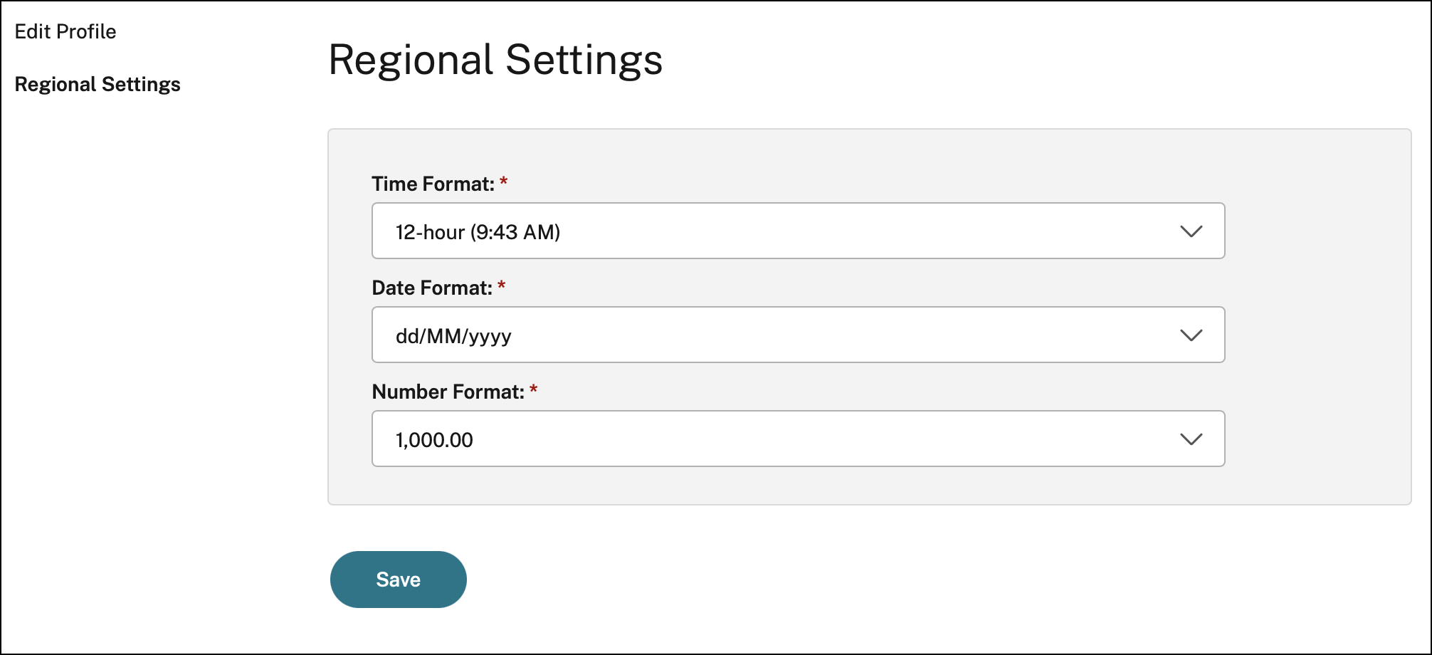 Regional settings