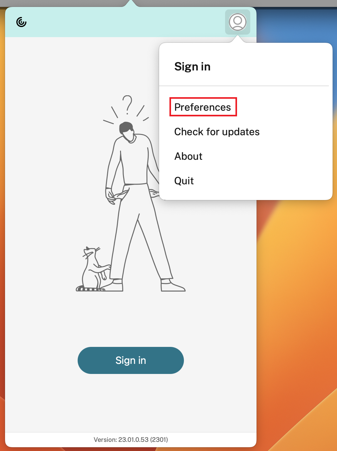 Preferences screen