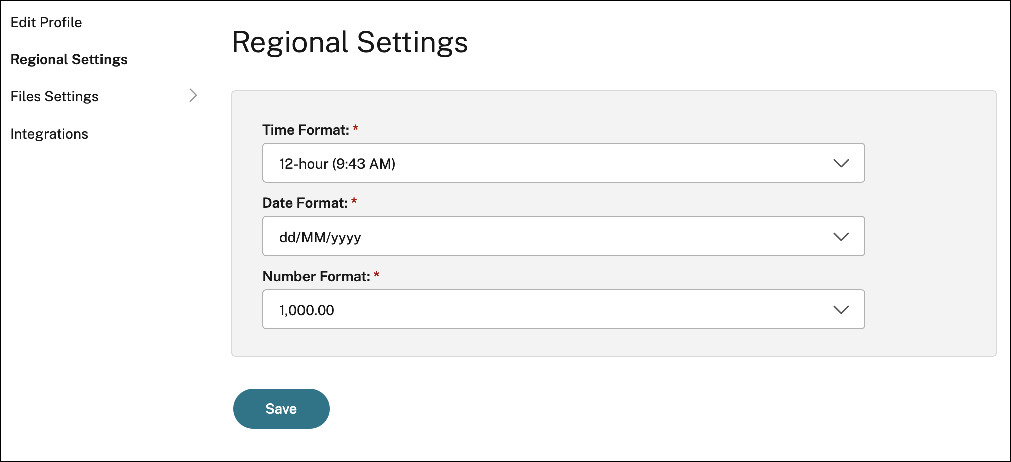 Regional settings