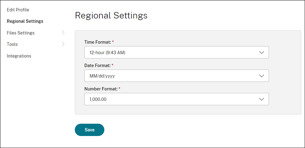 Regional settings