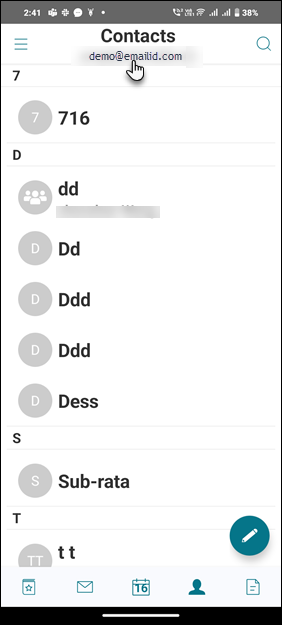 Image of the Contacts screen on iOS