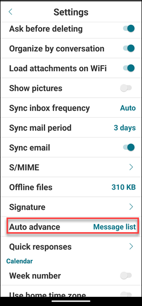 Image of auto advance option