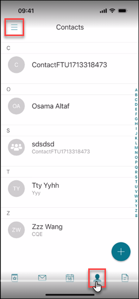 Image of Contacts screen iOS