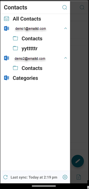 Image of the Contacts screen