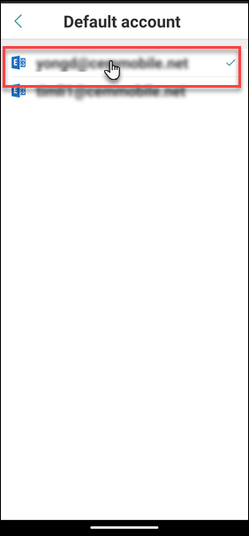 Image of select default account on Android