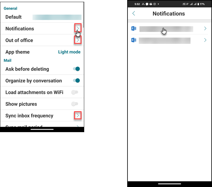 Image of setting-arrow of Android