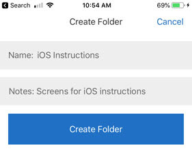 Écran Créer un dossier sous iOS