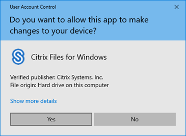 Finestra per consentire l'installazione di Citrix Files per Windows
