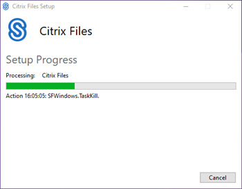 Progresso da instalação do Citrix Files para Windows