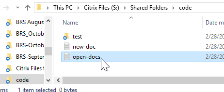 Écran Ouvrir un fichier dans Citrix Files pour Windows