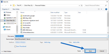 Save a file in Citrix Files for Windows