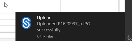 ファイルのアップロードの成功画面