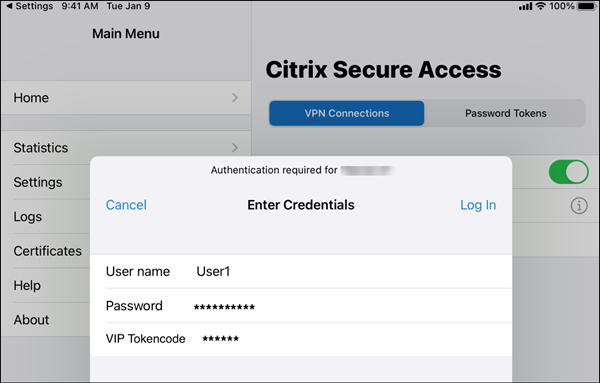 Enter authentication credentials to log in
