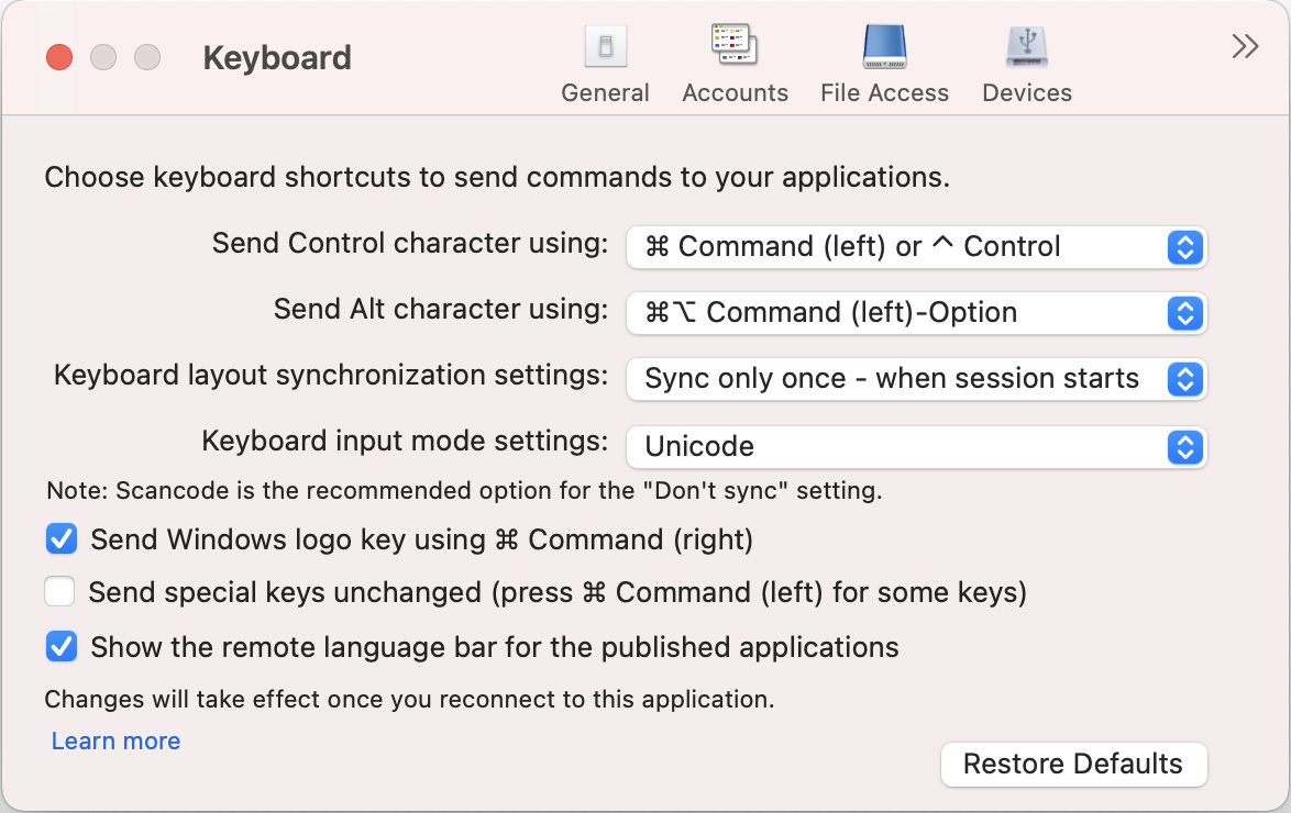 Settings keyboard