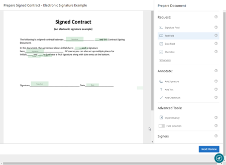 Campos de configuración para la firma