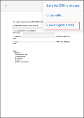 Option "Ursprüngliche E-Mail anzeigen" in Android