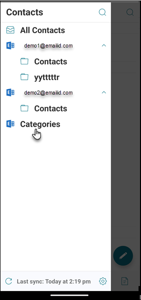 Image of contacts screen
