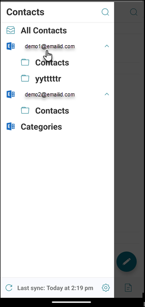 Image of the Contacts screen