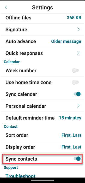 Image of the Sync with local contacts confirmation for Android