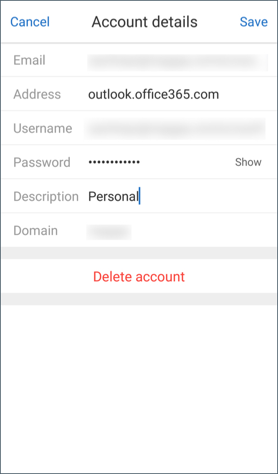 Image of the Android Account details screen