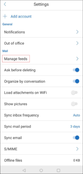 Manage Feeds from settings