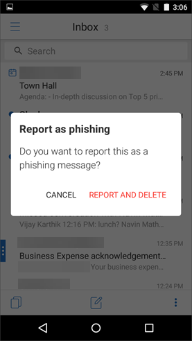 Informe de confirmación sobre la notificación de phishing